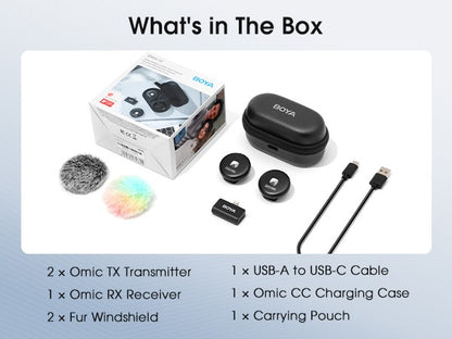 Microfone de lapela sem fio BOYA Omic Condensador para iPhone iPad Android Smartphone Vídeo Transmissão ao vivo Vlog