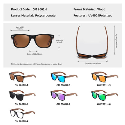 Óculos de Sol GM Ecológicos de Madeira de Nogueira Retrô UV400 Polarizados de Bambu Masculino Moderno Lente Anti-Azul 7061h