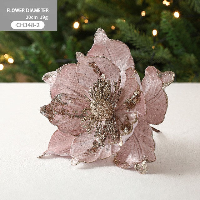 Gold Simulation Christmas Flower Christmas Tree Decorative Flower 20cm Sequin Velvet Ecoration