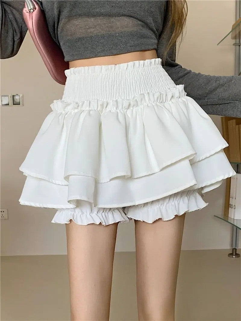 Mini Skirt Cute Sexy Balletcore Elastic High Waist Ball Gown Ruffle Patchwork Lo