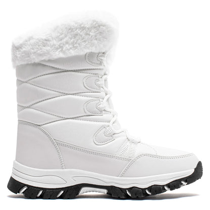 HOBIBEAR Womens Winter Snow Boots Waterproof Outdoor Warm Faux Fur Lined Shoes Non-Slip Lace-Up Boots