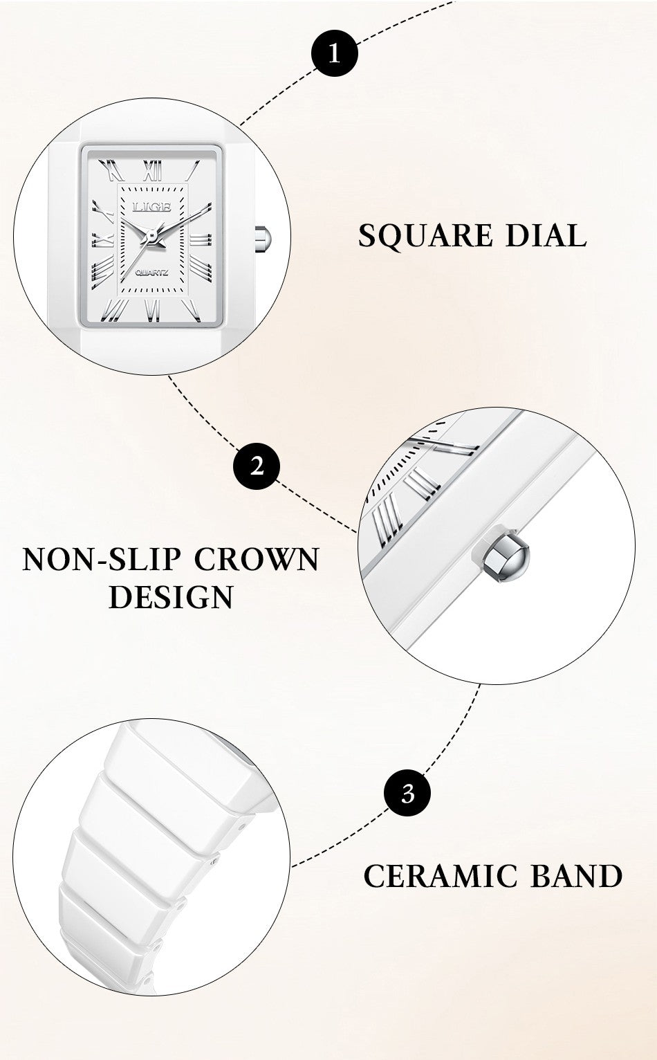 LIGE Classic Elegant Woman Watch Fashion Luxury Ceramic Strap Waterproof Casual Simple Dress Quartz Women's Watches Wristwatches