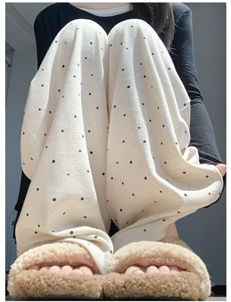 Grey Polka Dot Wide Leg Casual Pants Women's 2025 Autumn Winter New Loose High Waist Slimming Long Straight Leg Trousers Soft