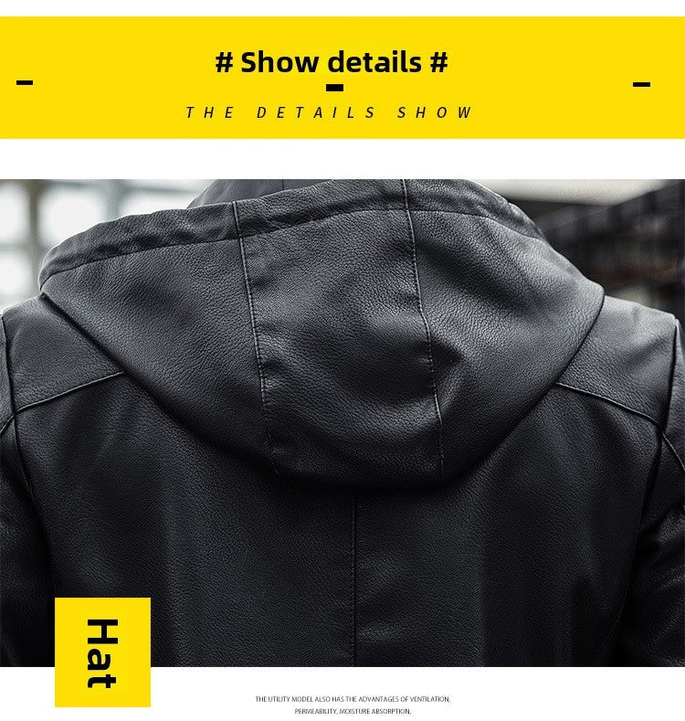 2025 Trending Men's Leather Jacket, Hooded Slim Fit Korean Style Biker Casual Coat