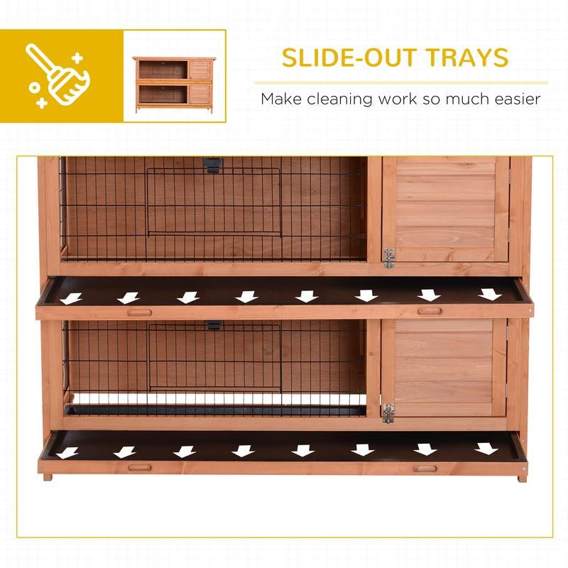 54" 2-Story Large Rabbit Hutch Bunny Cage Wooden Pet House Small Animal Habitat with Lockable Doors Leak-Proof Tray and