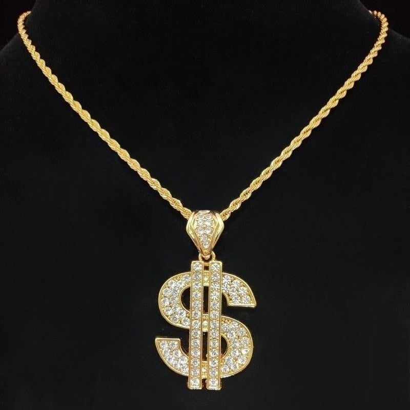 Colar com pingente de dólar hip-hop para homens e mulheres com corrente cubana de 13 mm, pingentes hip-hop cravejados, colares de joias modernas punk, presentes
