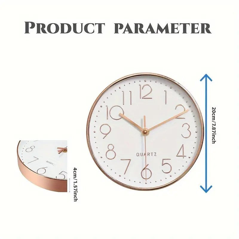 8 Inch Silent Quartz Wall Clock, round Three-dimensional Digital Modern Wall Clock, Not Ticking Wall Clock, Bedroom Living Room
