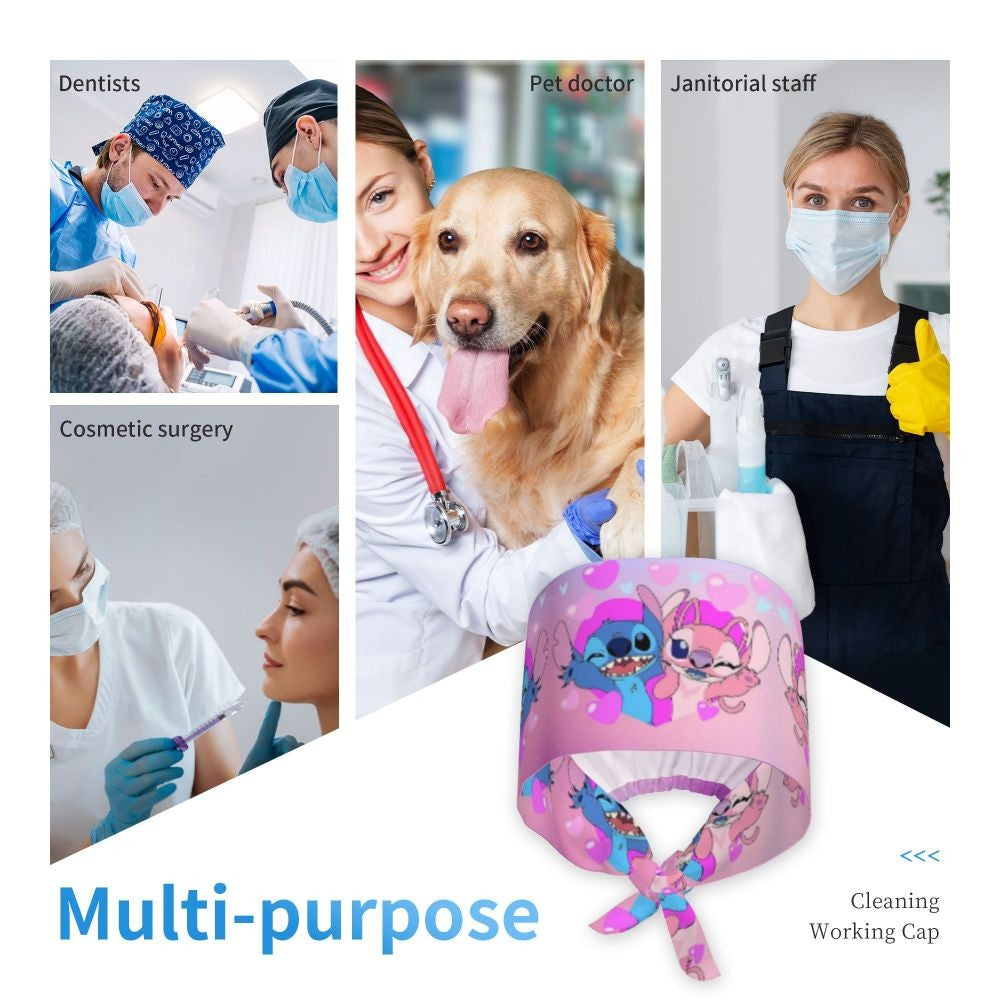 Custom Retro Cartoon Cleaning Working Cap Comfortable  Stitch Ohana Scrub Cap Surgicals Hat Nurse Scrubs Hat For Dentist