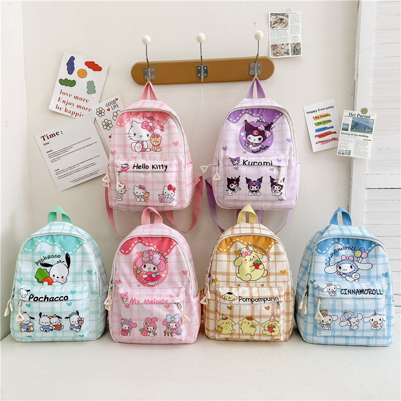 Mochilas Hello Kitty Kuromi Cinnamoroll com estampa de desenho animado fofo e leve para meninos e meninas do jardim de infância
