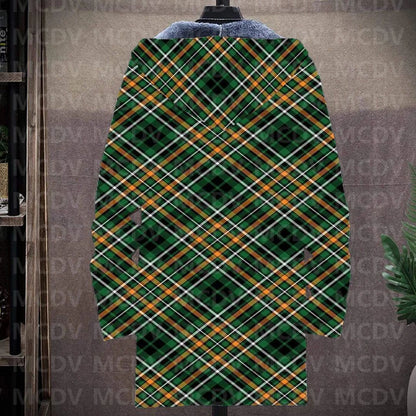 Men's Retro Print Plush Thick Long-Sleeved Coat Cardigan Christmas Grid Art 3D Prined Fleece  Overcoat Unisex Thick Warm Jacket