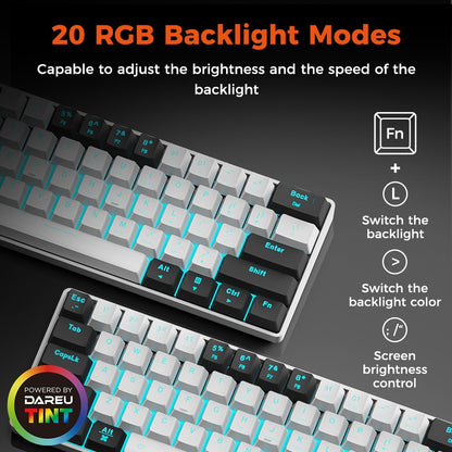 Teclado Mecânico com Fio DAREU EK861S RGB 61 Teclas Switches Vermelhos Keycaps ABS N-Key Rollover com Pés Magnéticos