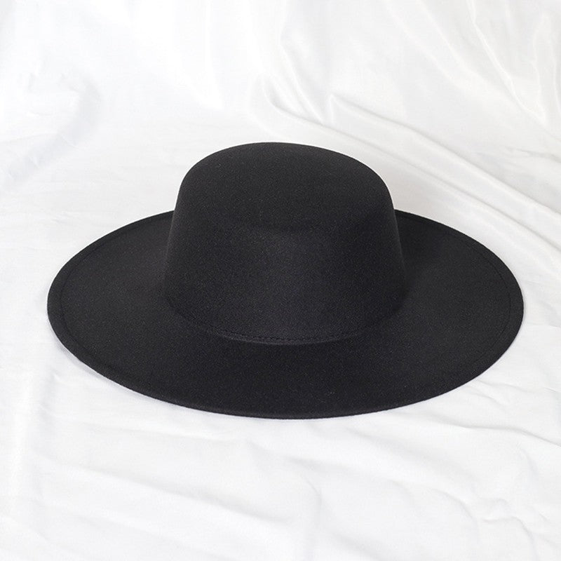 2022 new oversized edge flat top hat retro French felt hat outdoor sun hat women's big-brimmed fedora hat