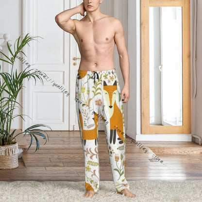 Men's Sleepwear Loose Sleep Pants Pajamas Cute Foxes Forest Long Lounge Bottoms Casual Homewear