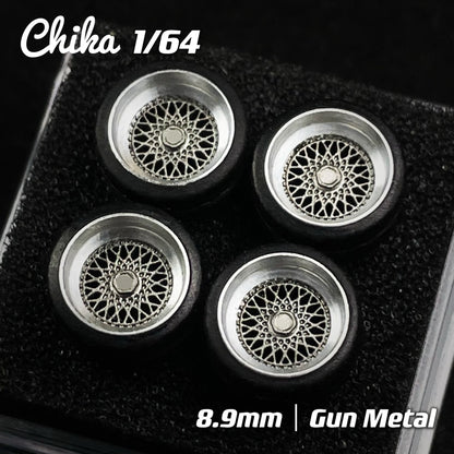 1/64 Chika  Wheels with Rubber Tires Model Car Modified Parts BBS RS  JDM VIP For Hotwheels Tomica MiniGT ?Supplied with axle?