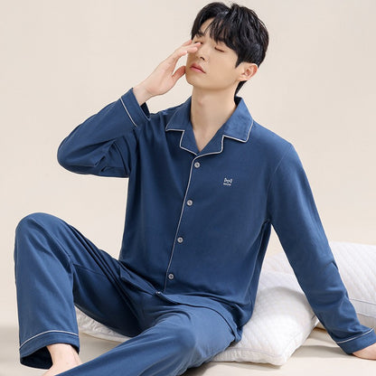 High Quality 100% Cotton Pajamas Suit Men Outside Classic Simple Male's Homewear Fashion Soft Breathable Sleepwear Business Gent