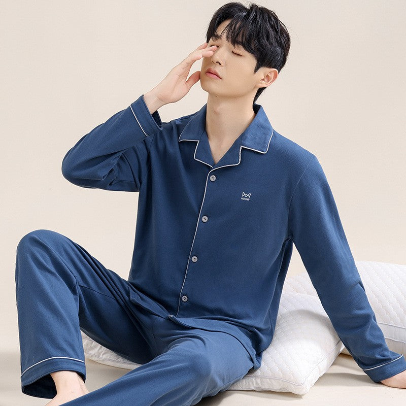 High Quality 100% Cotton Pajamas Suit Men Outside Classic Simple Male's Homewear Fashion Soft Breathable Sleepwear Business Gent
