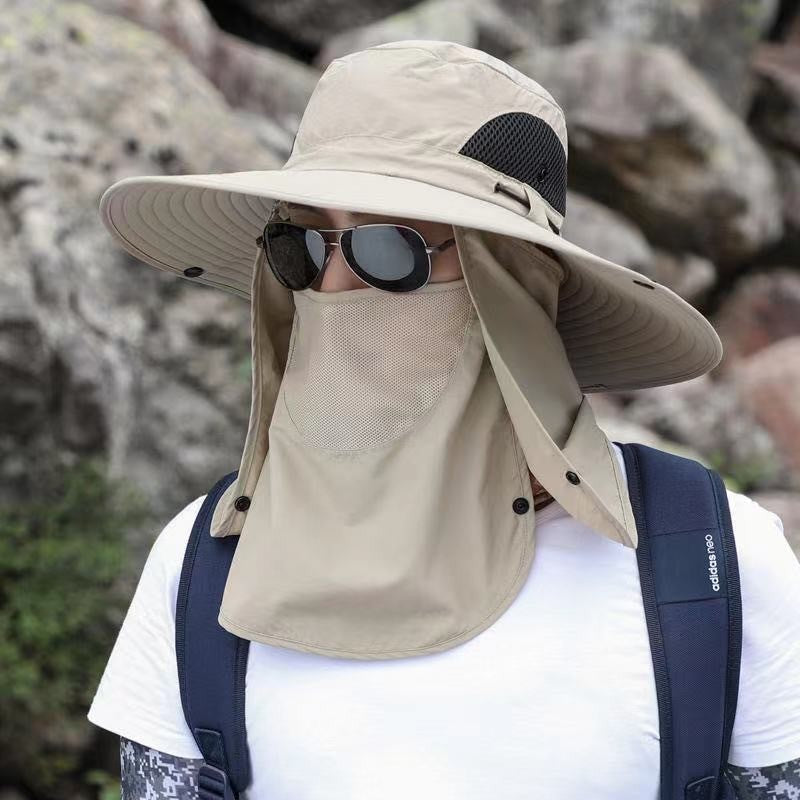 Chapéu Pescador Masculino de Verão com Lenço de Pescoço, Proteção Solar, Montanhismo, Pesca, Respirável, com Lenço Protetor de Sol