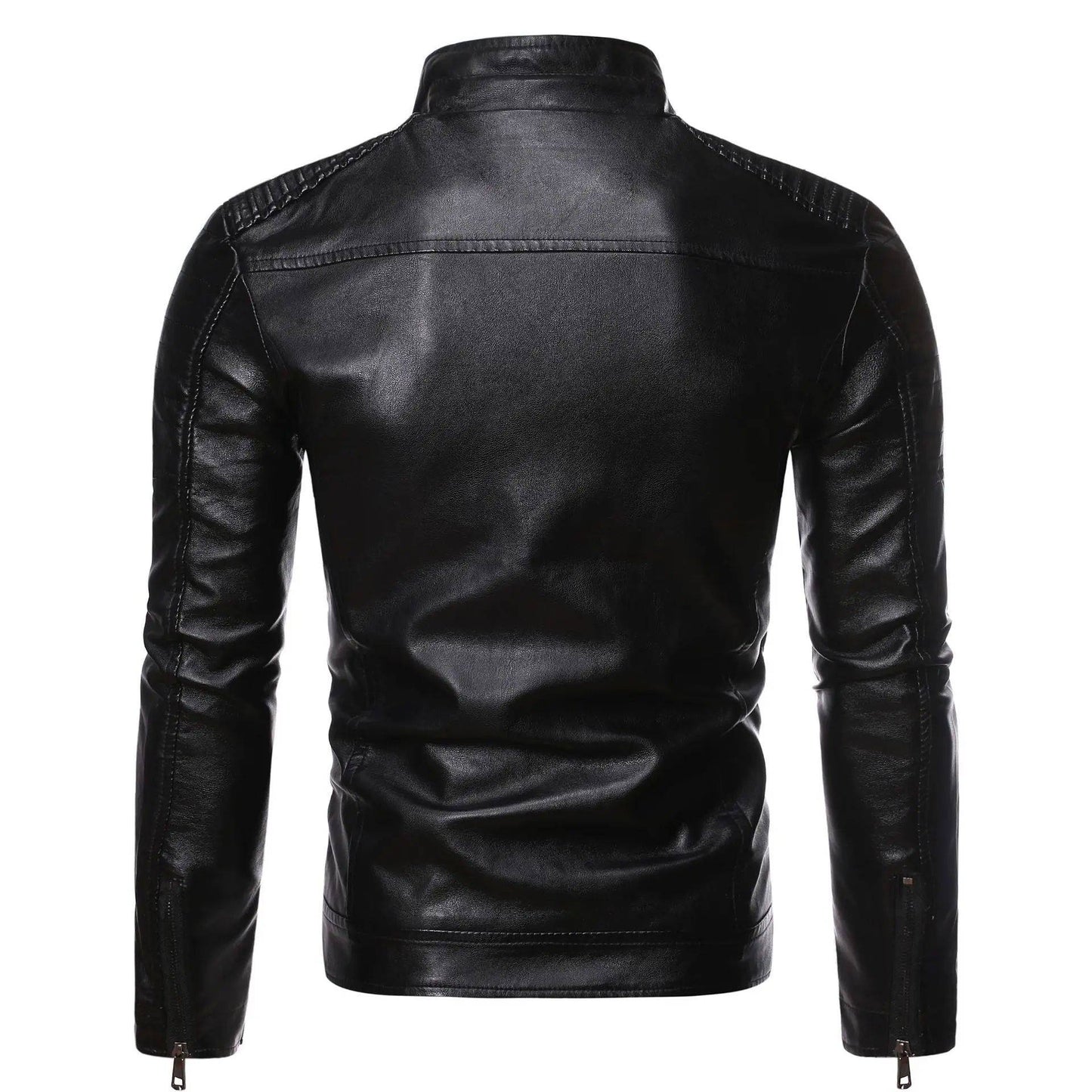 Spring Autumn Thin Men's Stand Collar Stripe Double Zipper PU Leather Jacket Large Size Motorcycle Leather Coat Casual Wear