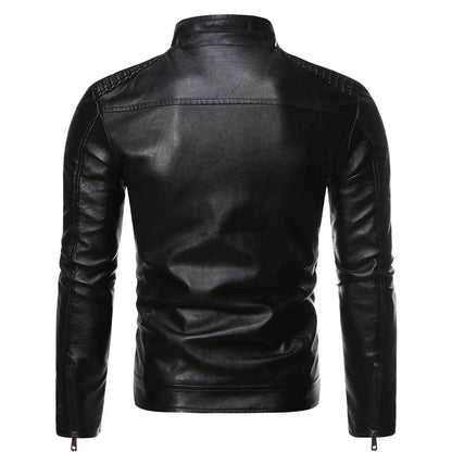 Spring Autumn Thin Men's Stand Collar Stripe Double Zipper PU Leather Jacket Large Size Motorcycle Leather Coat Casual Wear