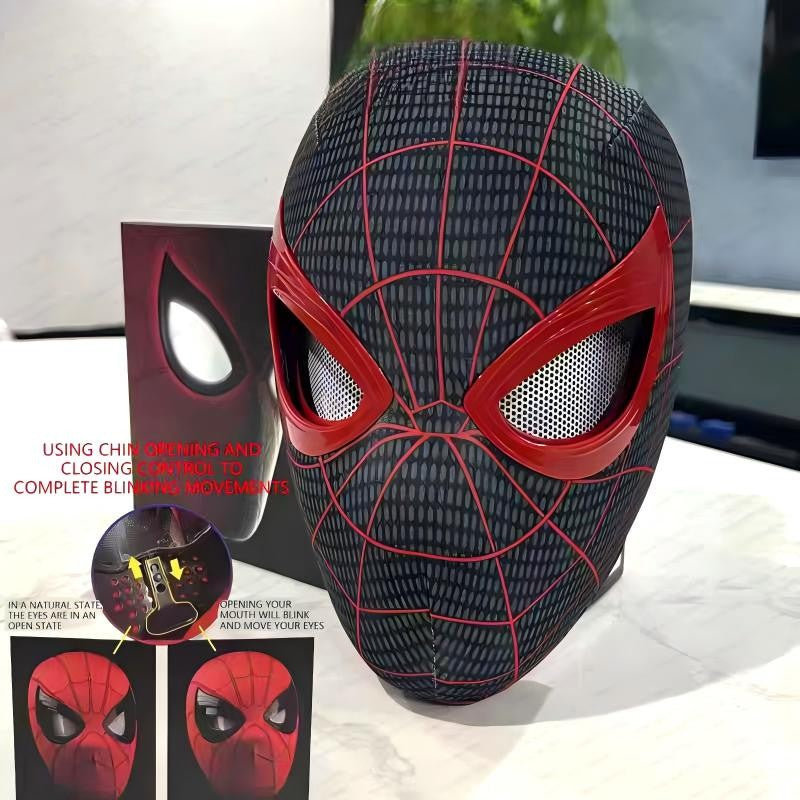 2026 Popular Breathable Spider Man Headset with Chin Operable Blink Touch Glowing Mask Miles Halloween Cosplay Boys Headgear Toy