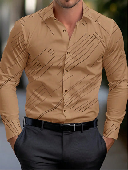 New Style Fashion Solid Color Men's Formal occupation Shirt Button-up Shirt Long Sleeve Striped Lapel Leisure And Comfort Spring