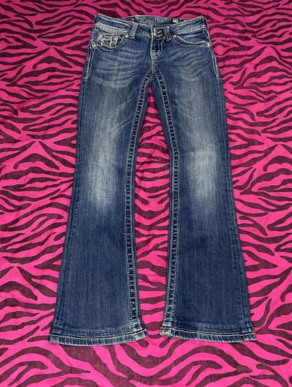 Retro Miss Me Boot Cut Jeans Female Y2K New Blue Jeans Embroidered Wing Pocket Hip Hop Harajuku Gothic Wide Pants Street Wear