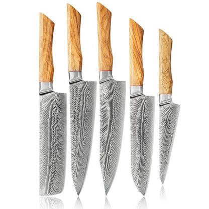 Conjunto de facas de cozinha para chef Damasco 67-LAY, faca japonesa Santoku Nakiri, faca utilitária, faca para desossar, faca de cozinha com cabo de madeira de oliveira HD