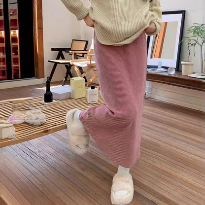 New pink autumn/winter corduroy skirt loose large size high waist slim A-line long women's skirt