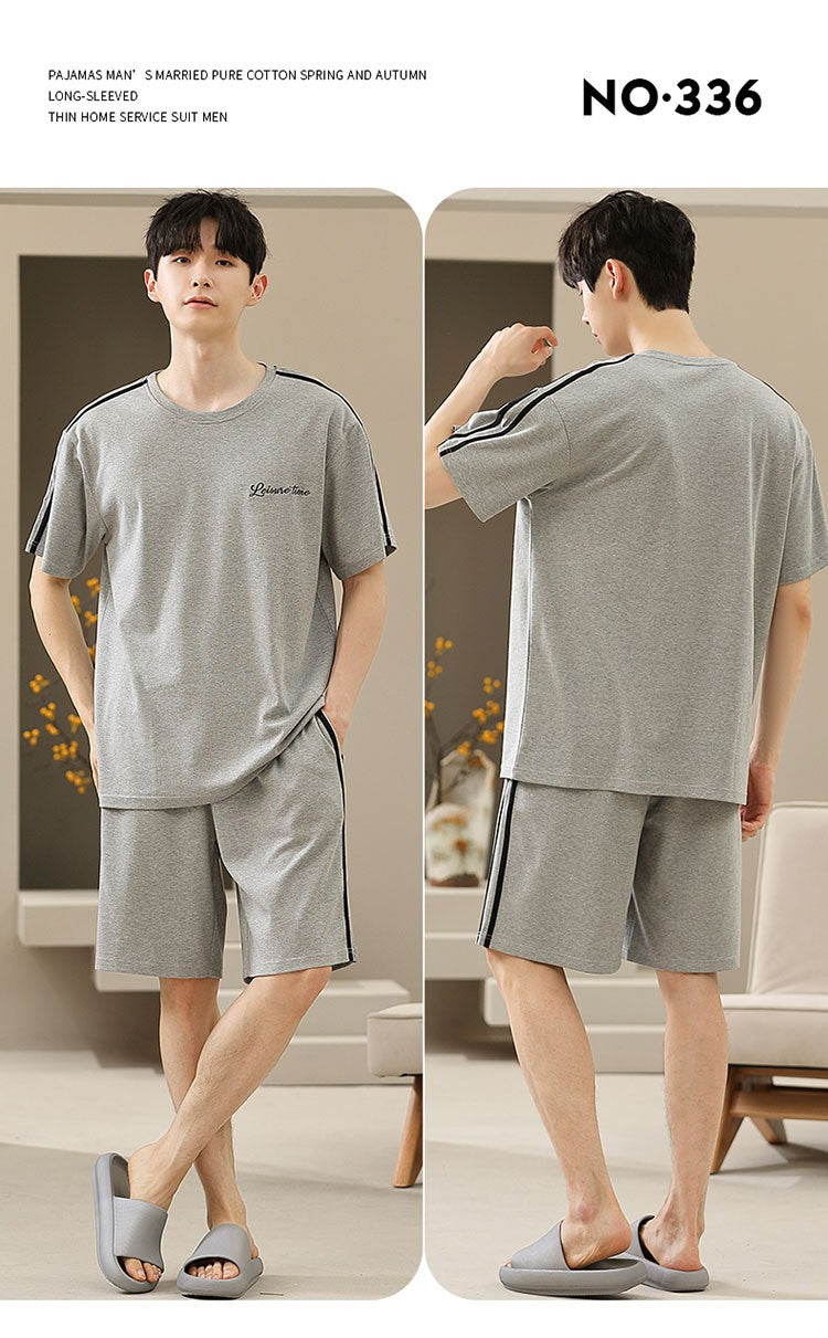 2023 New Men's Nightwear Summer Thin Soft Homewear Youth Boy Short Sleeping Top & Pant Pajamas Set Male Sleepwear Big Size