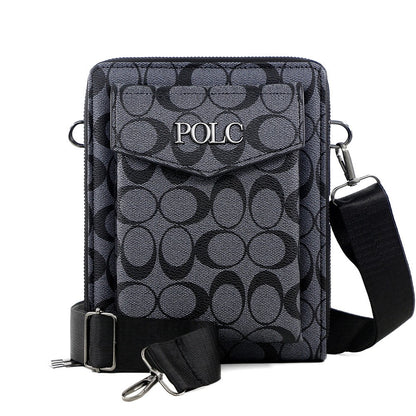 Business men's printed crossbody bag, shoulder bag, double zipper, large capacity ID bag, mobile phone bag, hanging bag