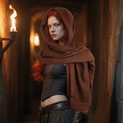 Renaissance Costume Medieval Post Apocalyptic Shawl Scarf, Cloak with Hood Cowl