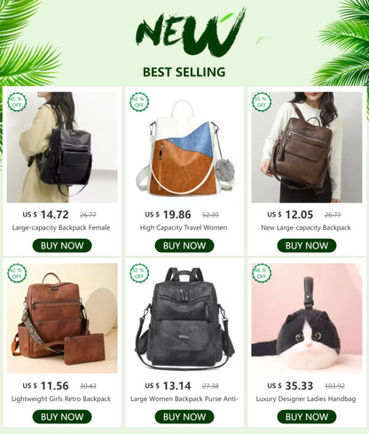 2025 New Women's PU Leather Waterproof Anti-theft Fashion Large Capacity Business Travel College Laptop Backpack Shoulder Bag