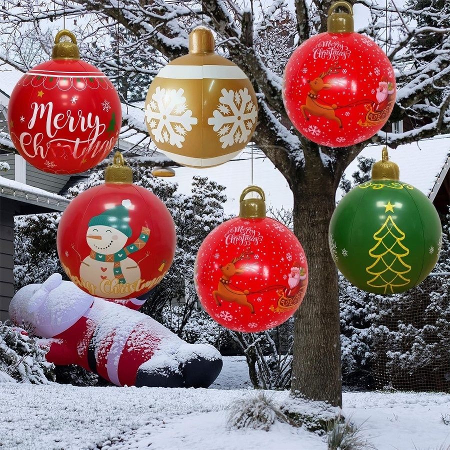 32 Inch Giant PVC Inflatable Christmas Ball Ornaments Outdoor Large Xmas Blow Ball Decorations for Christmas Party Ornaments