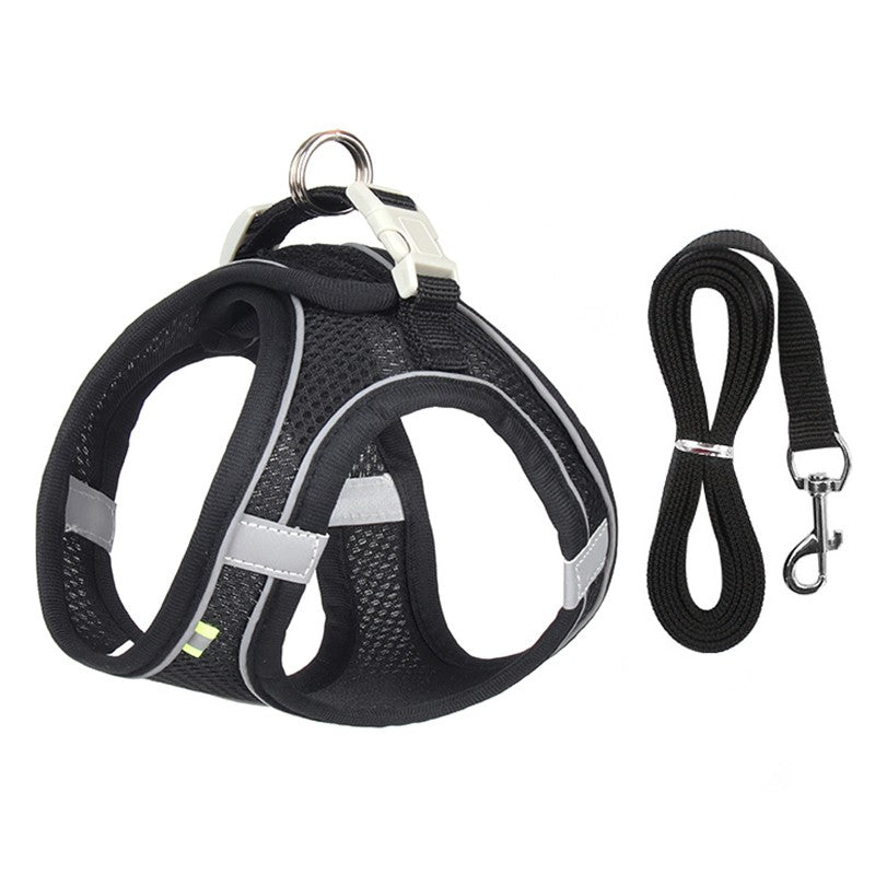 Conjunto de Coleira e Peitoral para Cães Pequenos Ajustável Peitoral Colete para Cães e Gatos Filhotes Bulldog Francês Chihuahua Pug Caminhada ao Ar Livre Guia Coleira