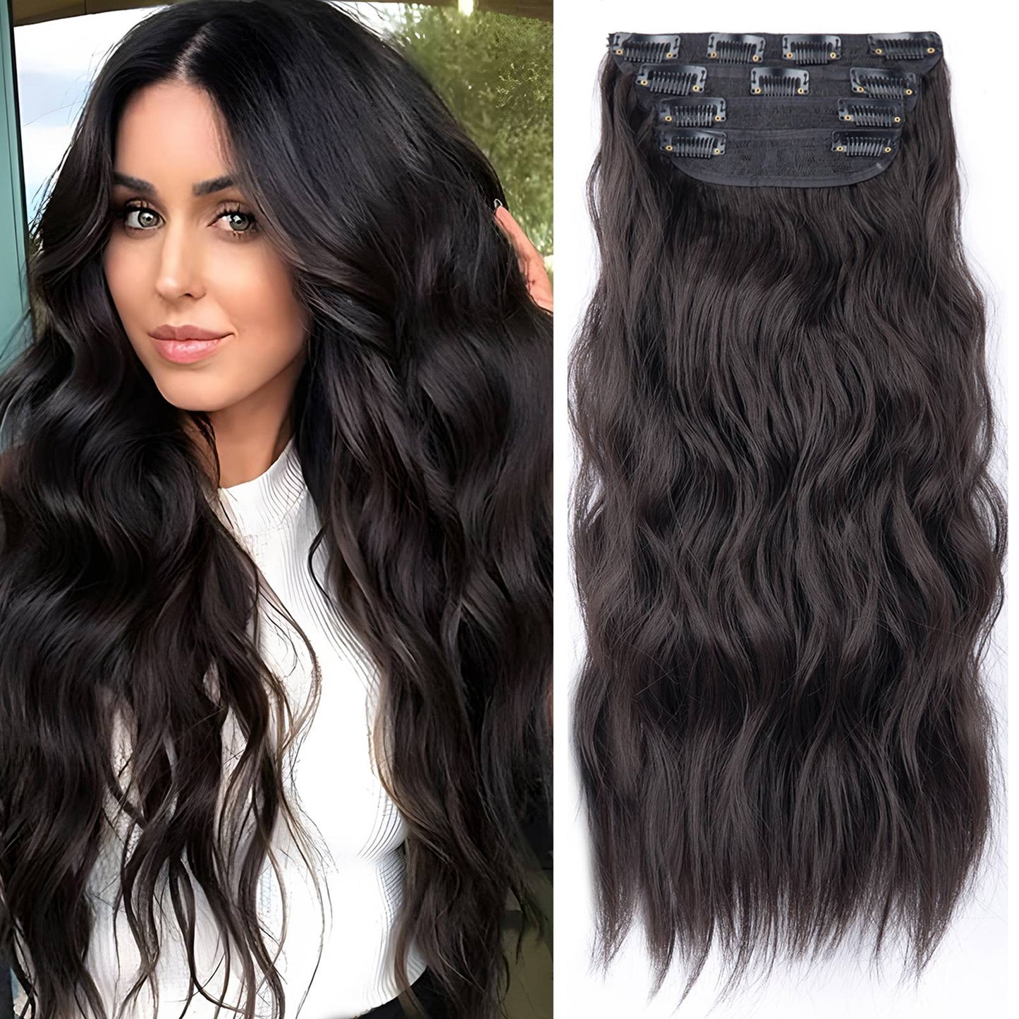 Kit 4 Peças Aplique Tic Tac Cabelo Sintético 20 Polegadas Cacheado Longo Grosso Para Mulheres Cabeça Inteira extensões de cabelo sintéticas