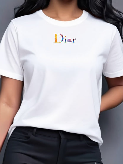 Ladies Hot Sale Brand Printed T-shirt Fashion Casual Letter Simple Pattern Top Summer Short Sleeve Loose Women's Cotton Top