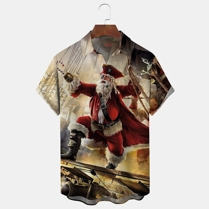 Christmas Humorous Funny Santa Claus Shirt For Men 3D Print Hip Hop Music Button Shirts Beer Party Fun Xmas Hawaii Shirt 2026