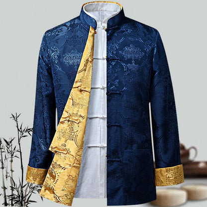 Chinese Style Traditional Clothing Tang Suit Coat Retro Long Sleeved Stand Collar Reversible Keep Warm Vintage Chinese Shirt