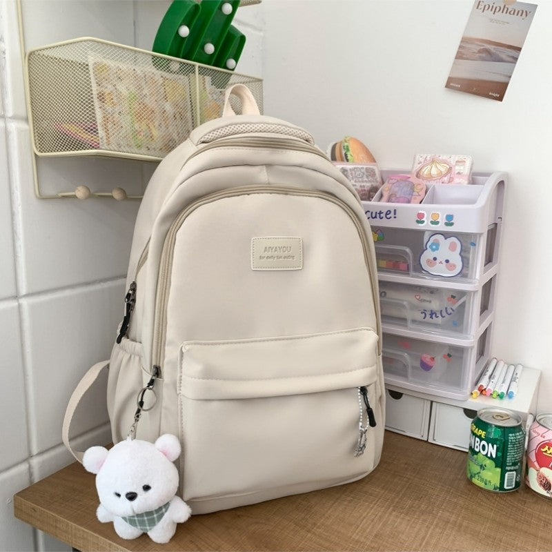 Schoolbags Student Japanese And Versatile Backpack Unisex Large-Capacity Backpack Girl Simple Polyester Material Doll Decoration