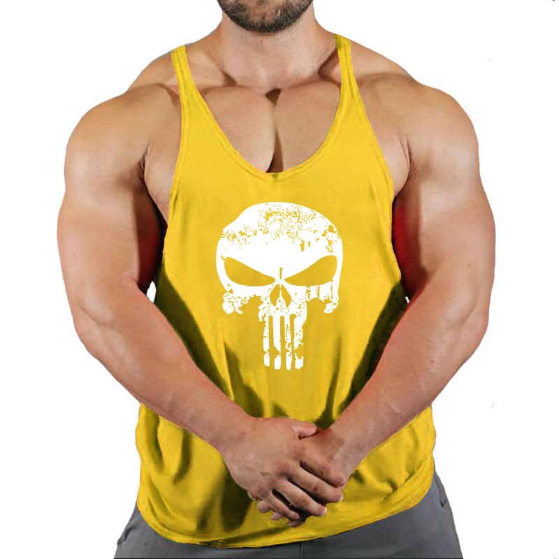 Skull Strong Print Clothing Bodybuilding Cotton Gym Tank Tops Men Sleeveless Und
