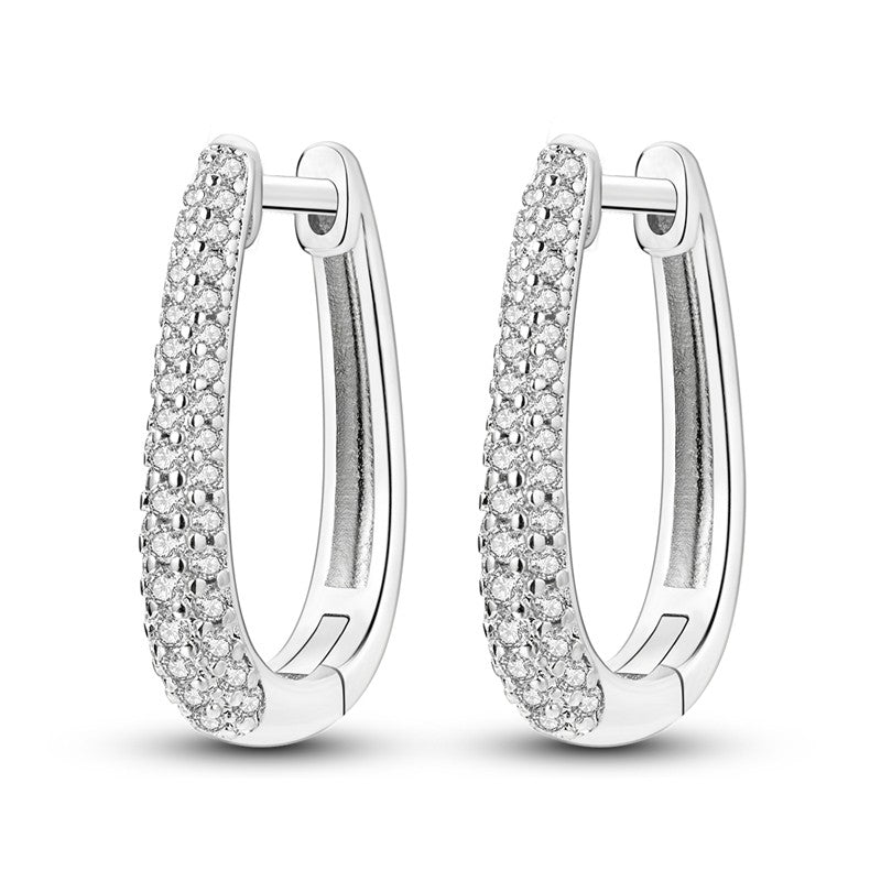 Original Silver Zircon U-Shape Heart Earrings 925 Sterling Silver Hoop Earrings  Jewelry Gift For Women Girls Party Engagement