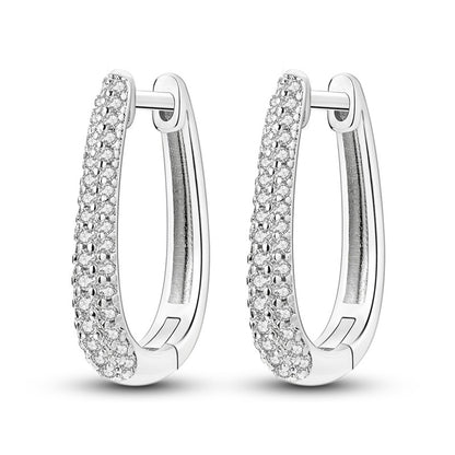 Original Silver Zircon U-Shape Heart Earrings 925 Sterling Silver Hoop Earrings  Jewelry Gift For Women Girls Party Engagement
