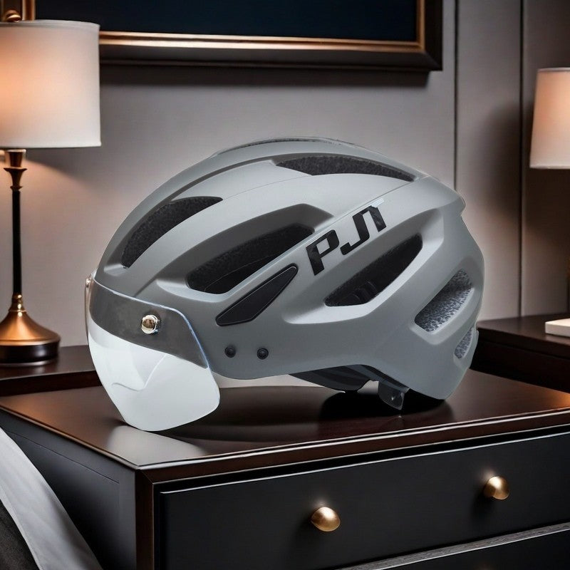 PJT Adult Bike Helmet With Rechargeable LED Rear Light Dual Mode Goggle Cycling Helmet MTB Lightweight Breathable Bicycle Helmet