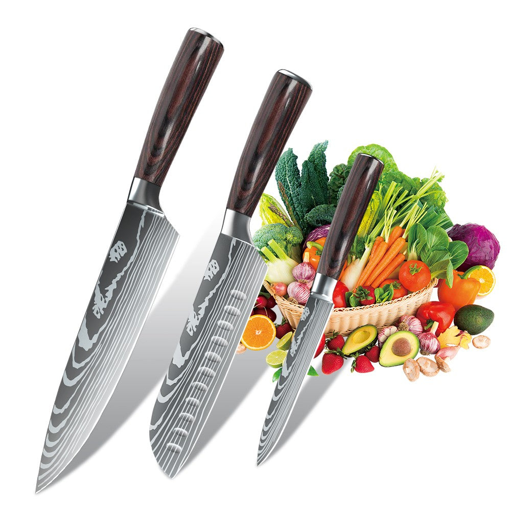 ZENG 3pcs Hot Sale Kitchen knife Stainless Steel 8inch Chef Knife,Santoku Knife, 6inch Utility Knife Kitchen Convenience Set