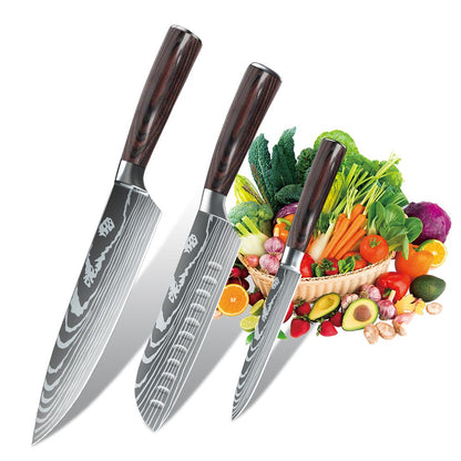 ZENG 3pcs Hot Sale Kitchen knife Stainless Steel 8inch Chef Knife,Santoku Knife, 6inch Utility Knife Kitchen Convenience Set