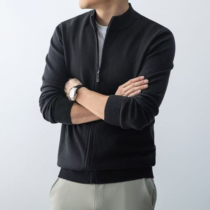 Animal Game Men's Zipper Cardigan Sweater Slim Fit Sweaters Stand Knitwear Jumper Warm Cold Blouse Zip Long Sweatcoats