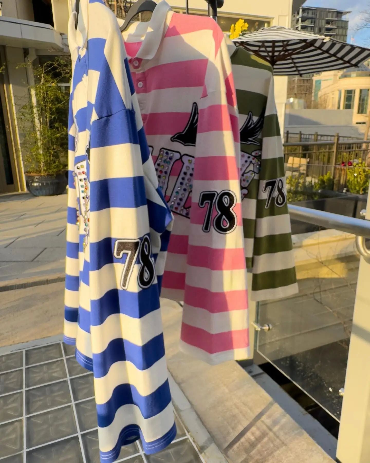 New Sume Gem Stone Embroidery Rugbys Long Sleeved T-shirt Men Women Harajuku Hip Hop Stripe Polo Shirt Classics Lapel Neck Shirt