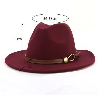 New Brown Belt Buckle Jazz Fedora Hat Autumn Winter Women Men Party Church Top Hat Wide Brim Sun Hat Felt Panama Cap