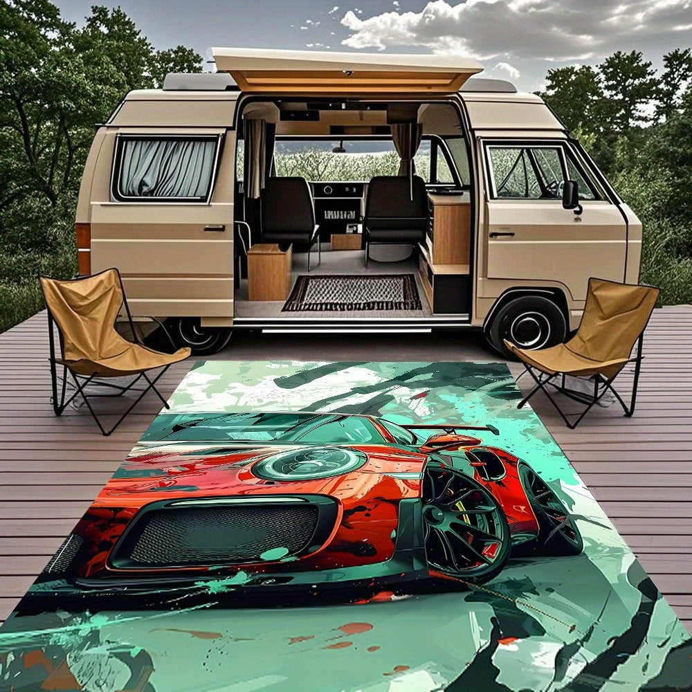 Vibrant Red Sports Car Racing Design Area Rug - For RV, Living Room, Bedroom, Picnic & Home Decor, Floor Mat