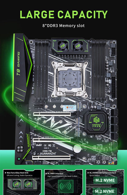 Placa-mãe HUANANZHI X99 T8 LGA 2011-3 XEON X99 compatível com Intel E5 2696 2678 2676 2673 2666 V3 com suporte a memória DDR3 RECC NVME